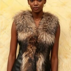 Women's Faux Fur Vest - Black and Brown